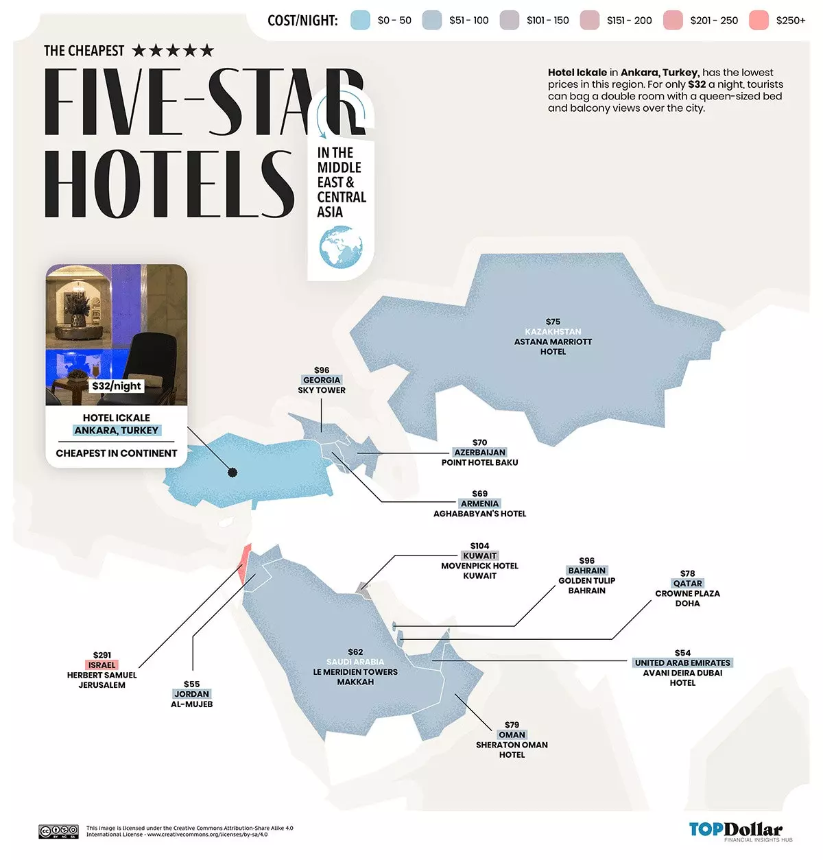 Mapa nejlevnějších pětihvězdičkových hotelů