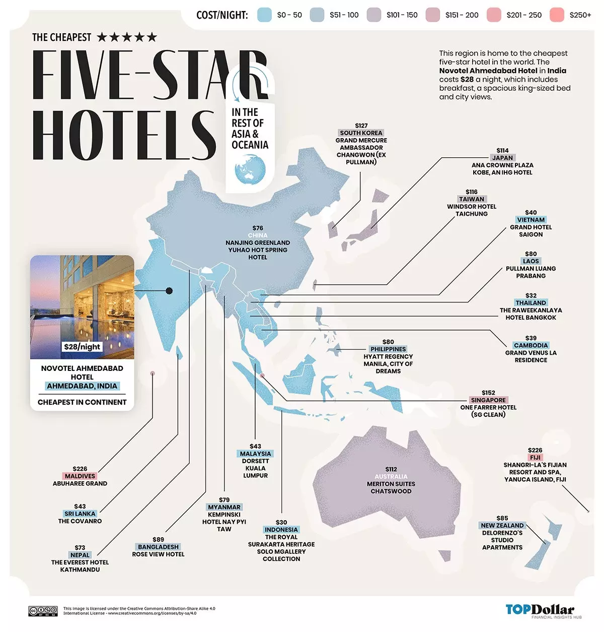 Mapa s najlacnejšími päťhviezdičkovými hotelmi na svete