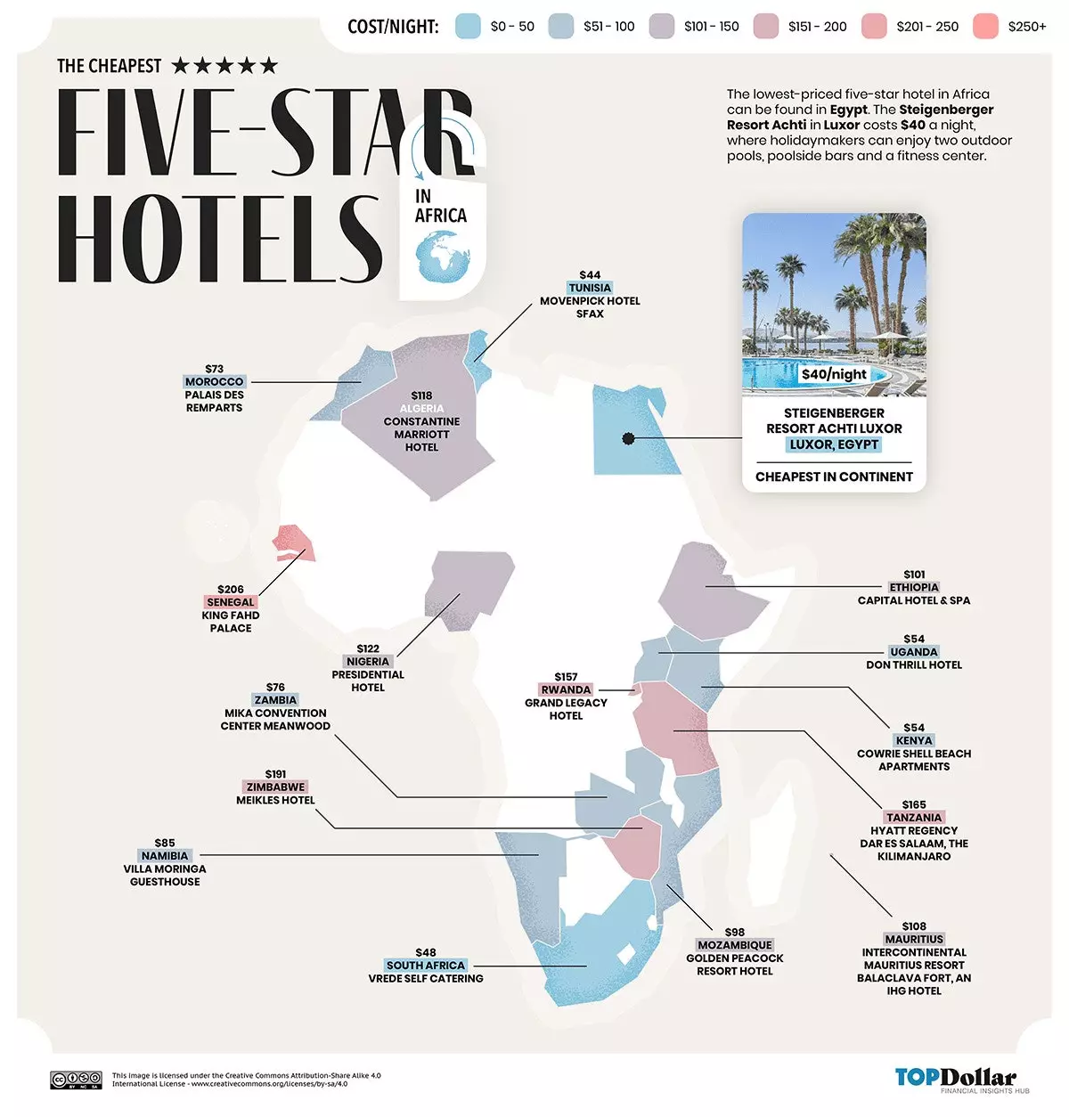 Kaart mat de bëllegst fënnef-Stär Hoteler an der Welt