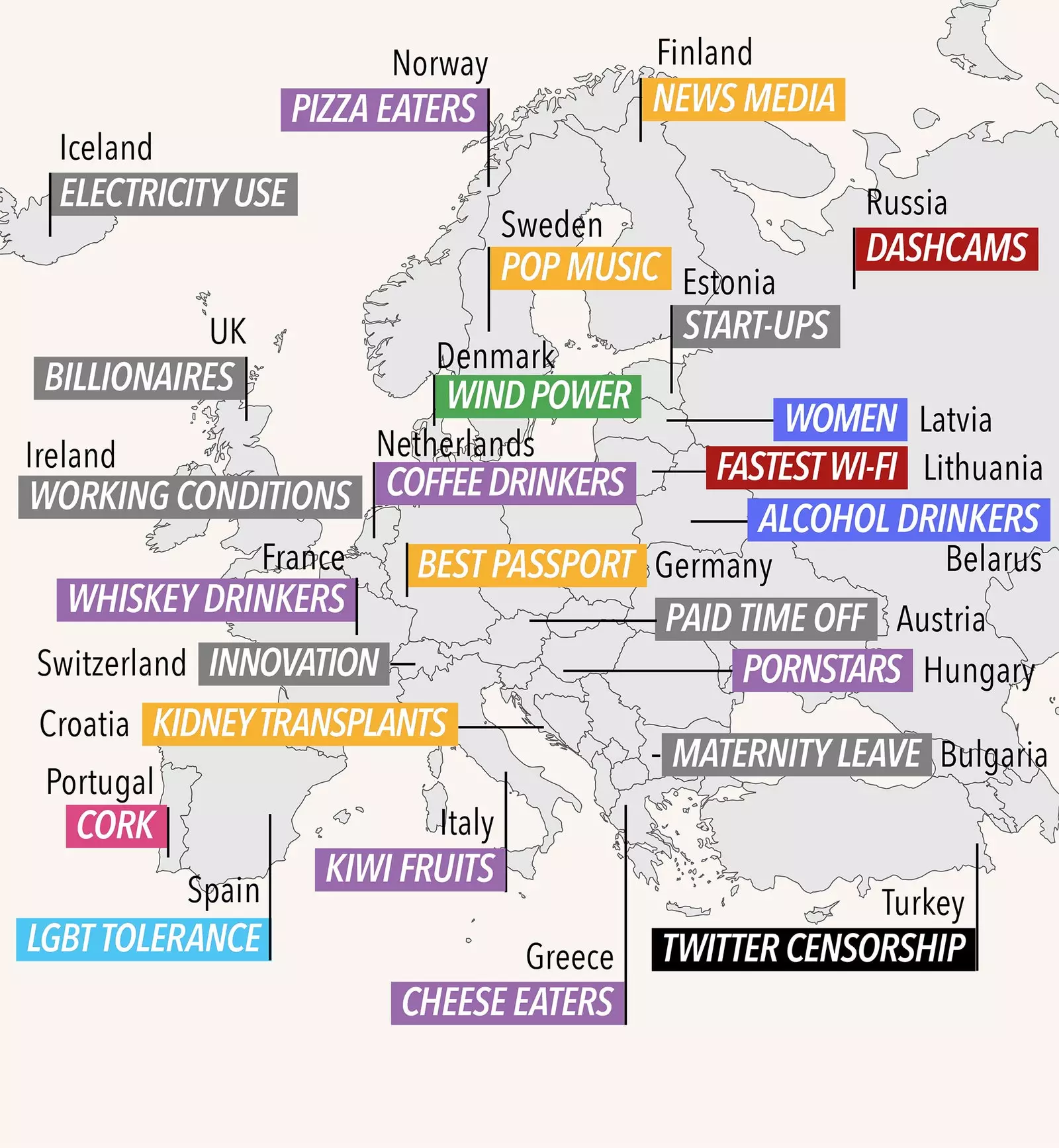 Il tuo paese è il migliore al mondo in qualcosa? Questa mappa ha la risposta