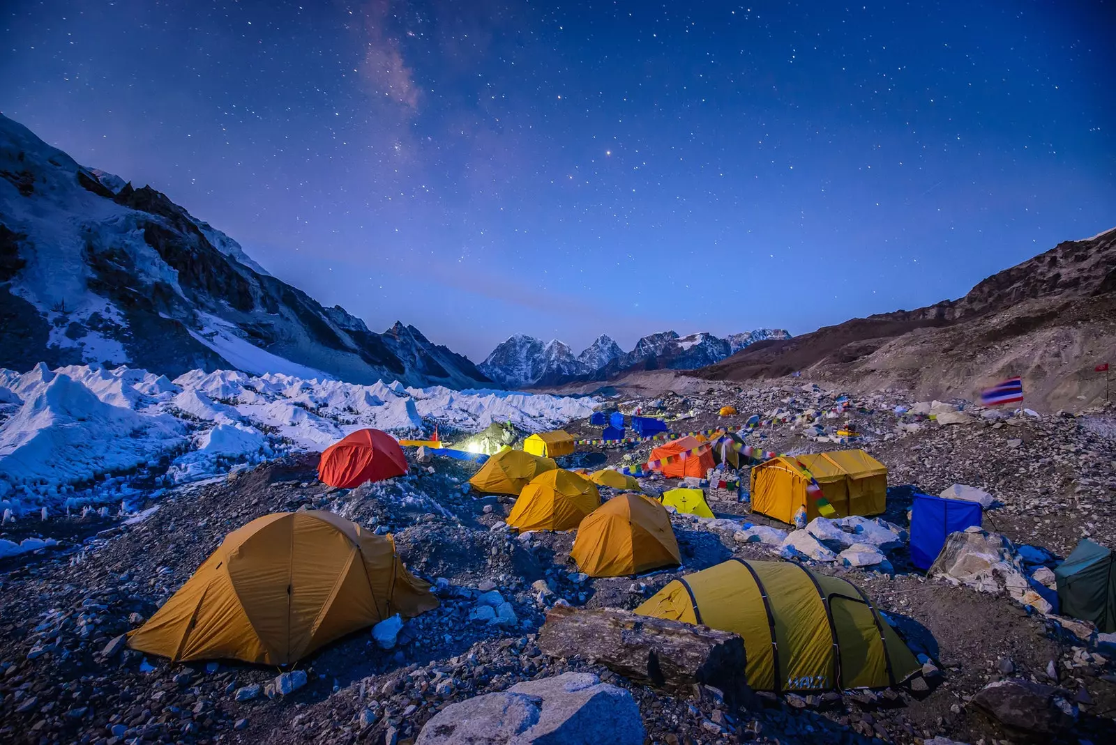 Tents flood the base of Everest