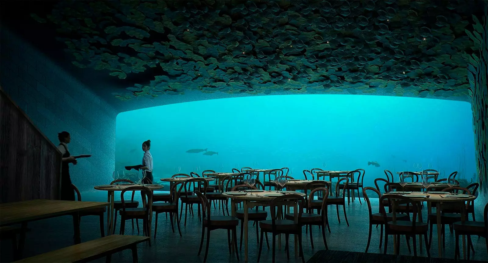 Sotto ristorante acquatico sommerso Norvegia Europa