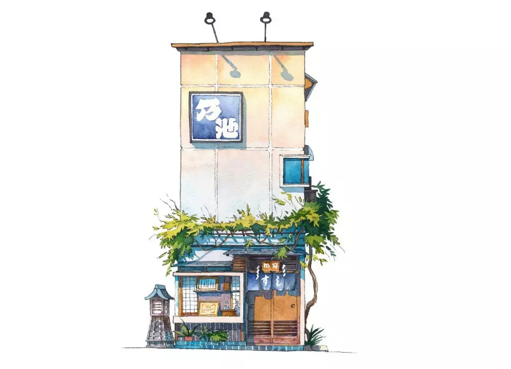 Charm tradition and color the oldest shops in Tokyo portrayed in watercolor