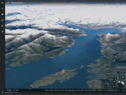 Google Earth сайтындағы Аляскадағы Колумбия мұздығының мұздығы туралы gif