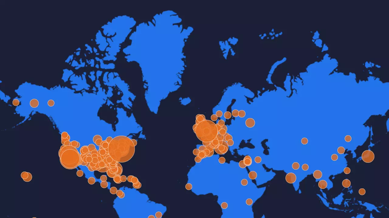 最も多くの曲に影響を与えた世界の場所の地図