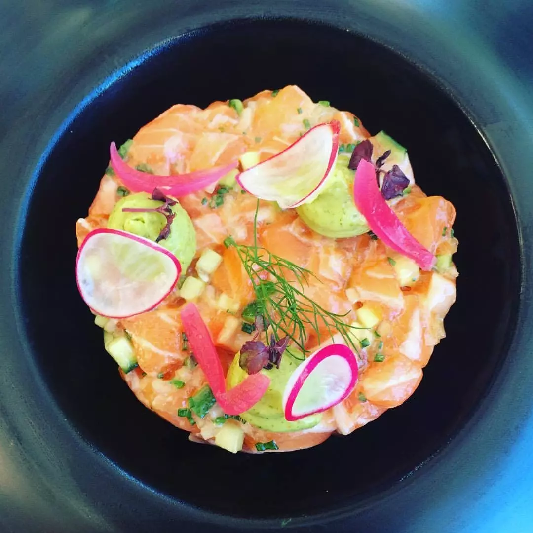 Salmon and avocado tartar at the Villa Sainte Anne hotel and restaurant in Porquerolles.