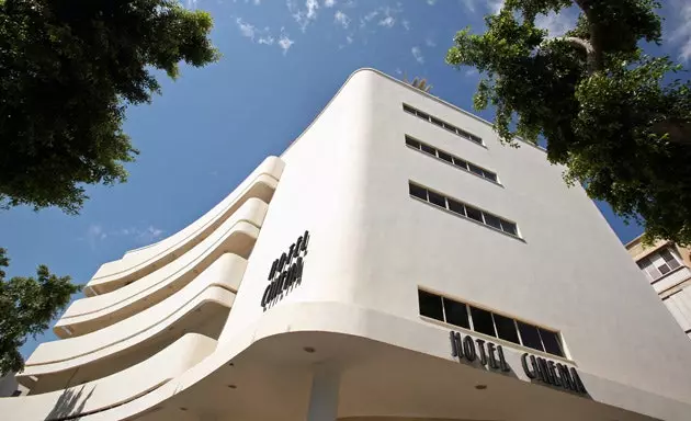 The Bauhaus facade of the Hotel Cinema