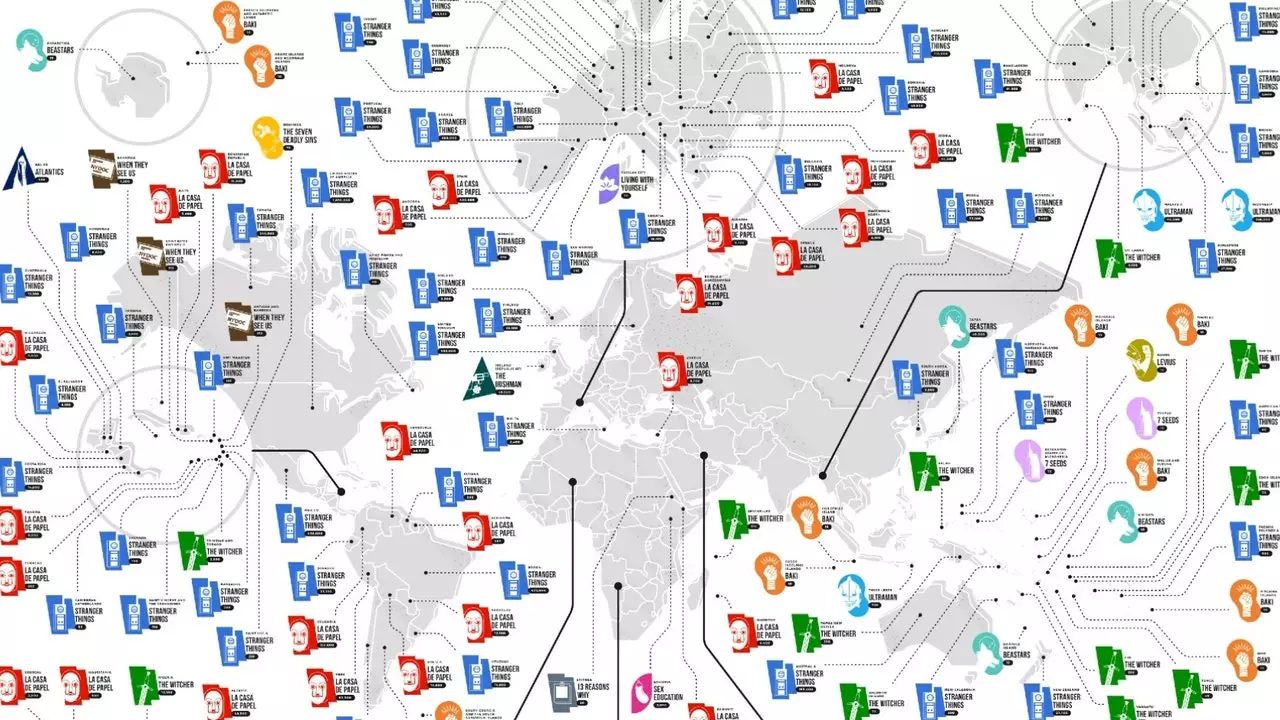 Mapa przedstawiająca najpopularniejszy serial Netflix na świecie