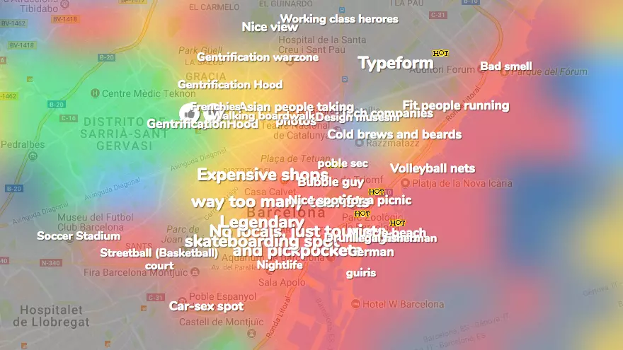 Gagnvirka kortið sem skilgreinir ríkuleg hverfi og hipstera hverrar borgar er hér