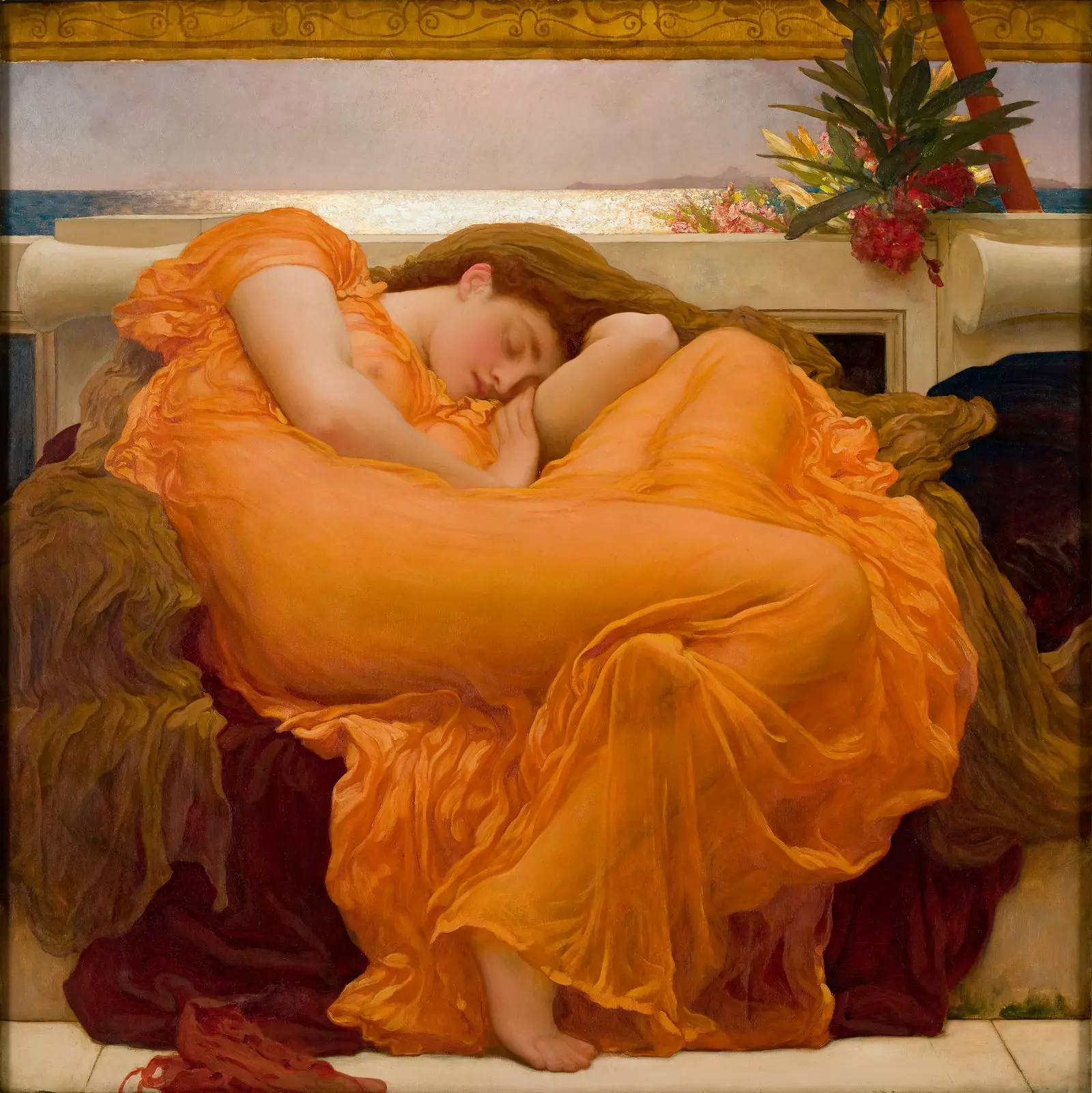 Reis til et maleri 'Burning Sun of June' av Frederic Leighton