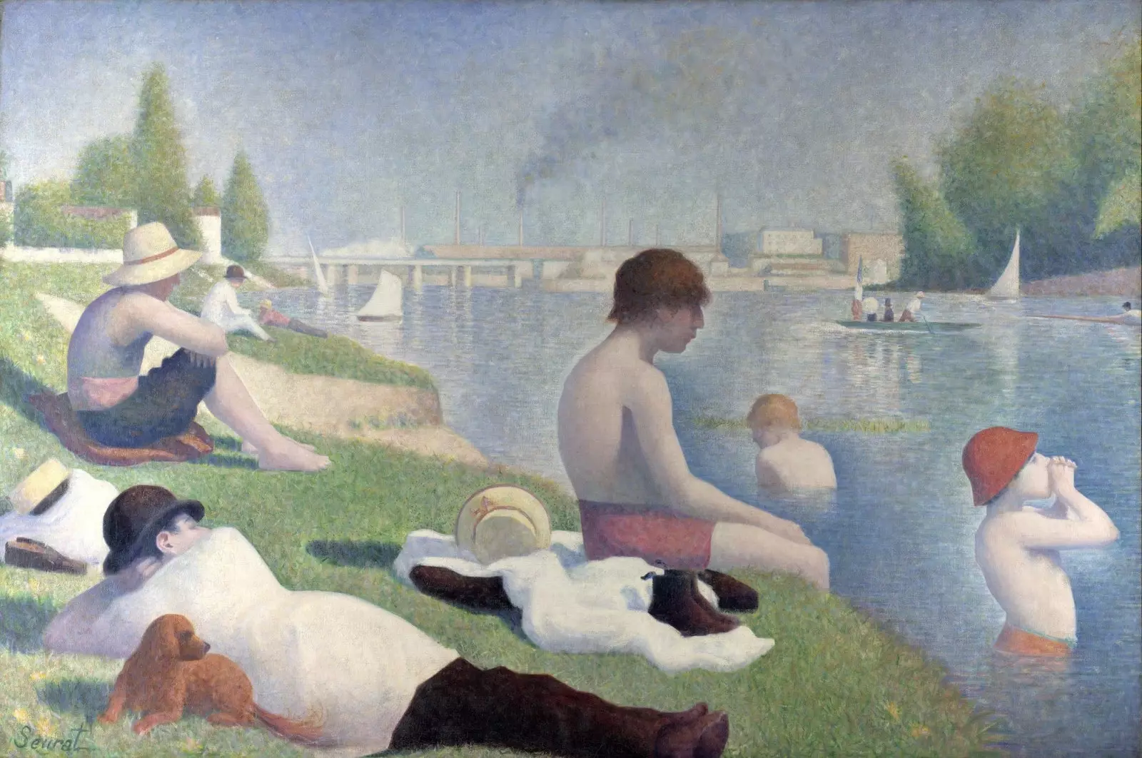 Georges Seurat „A Bath at Asnière” című műve. Nemzeti Galéria.