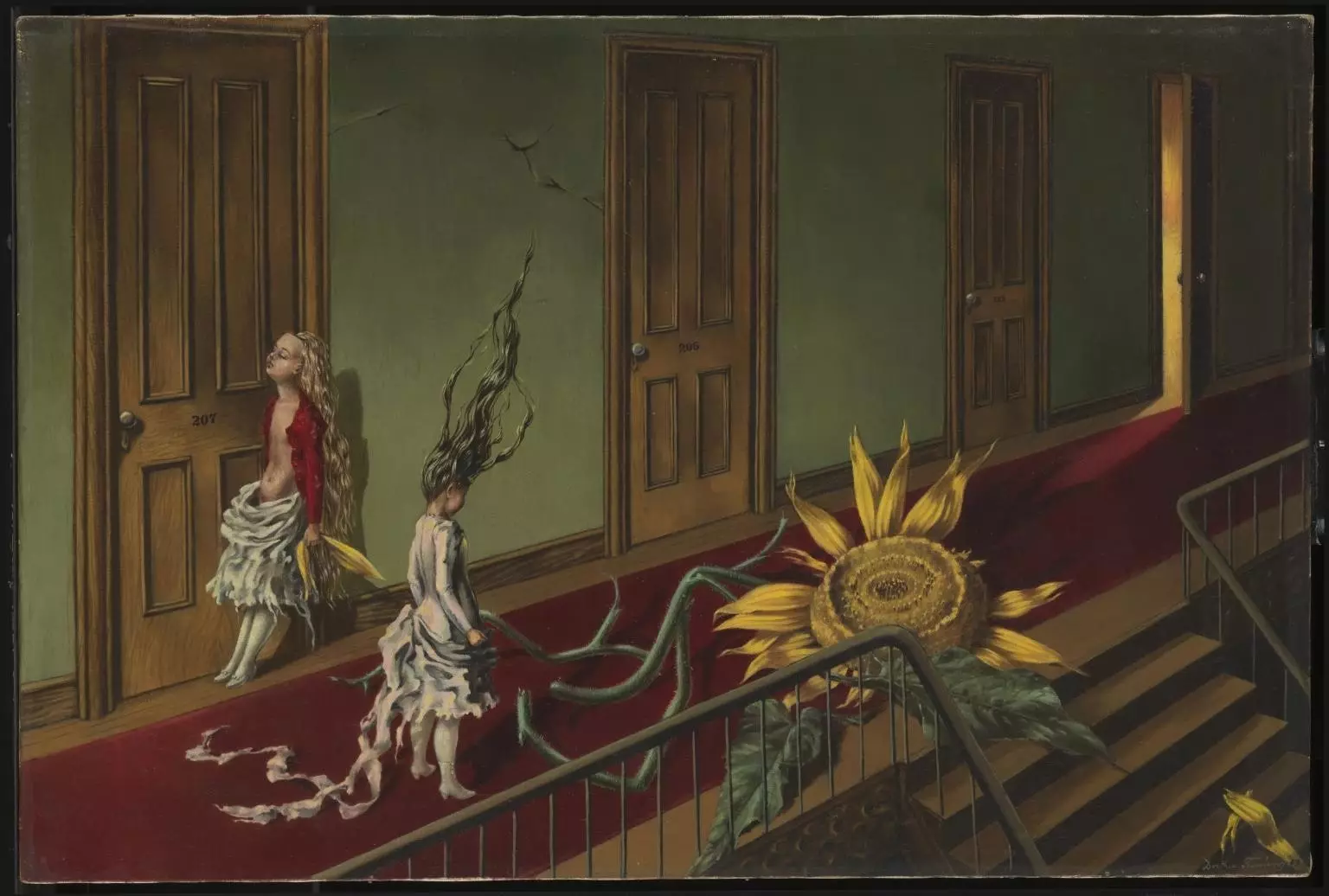 Kelionė į Dorothea Tanning paveikslą „Eine Kleine Nachtmusik“.