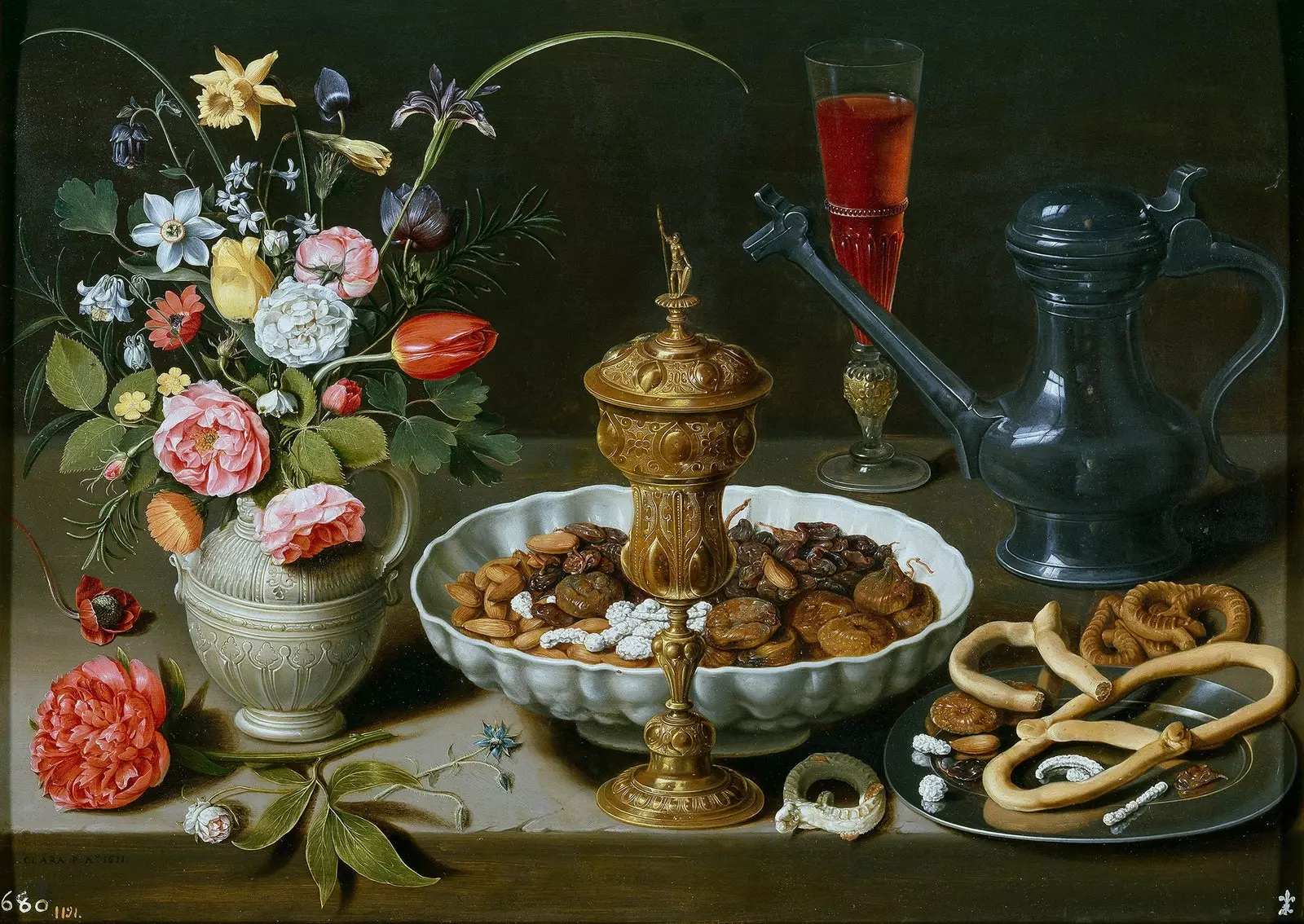 Clara Peeters „Natiurmortas su gėlėmis“.