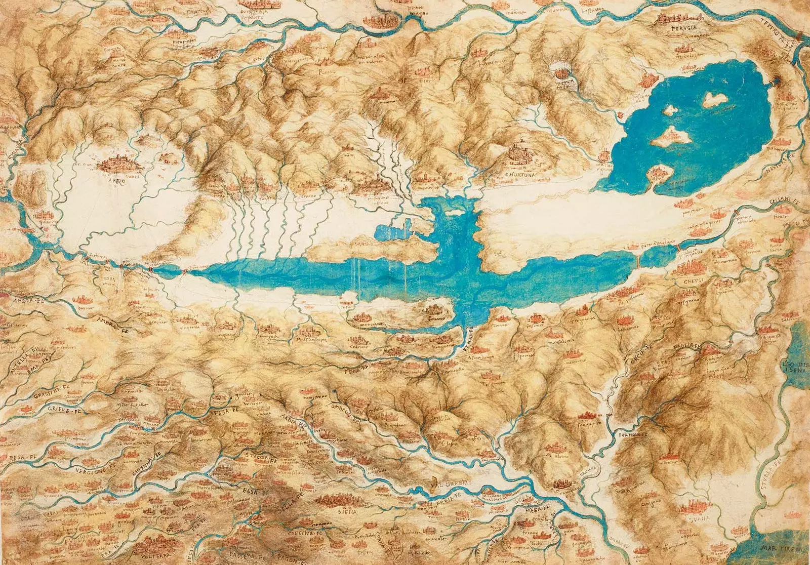 „Mapa Valdichiany“ od Leonarda da Vinciho