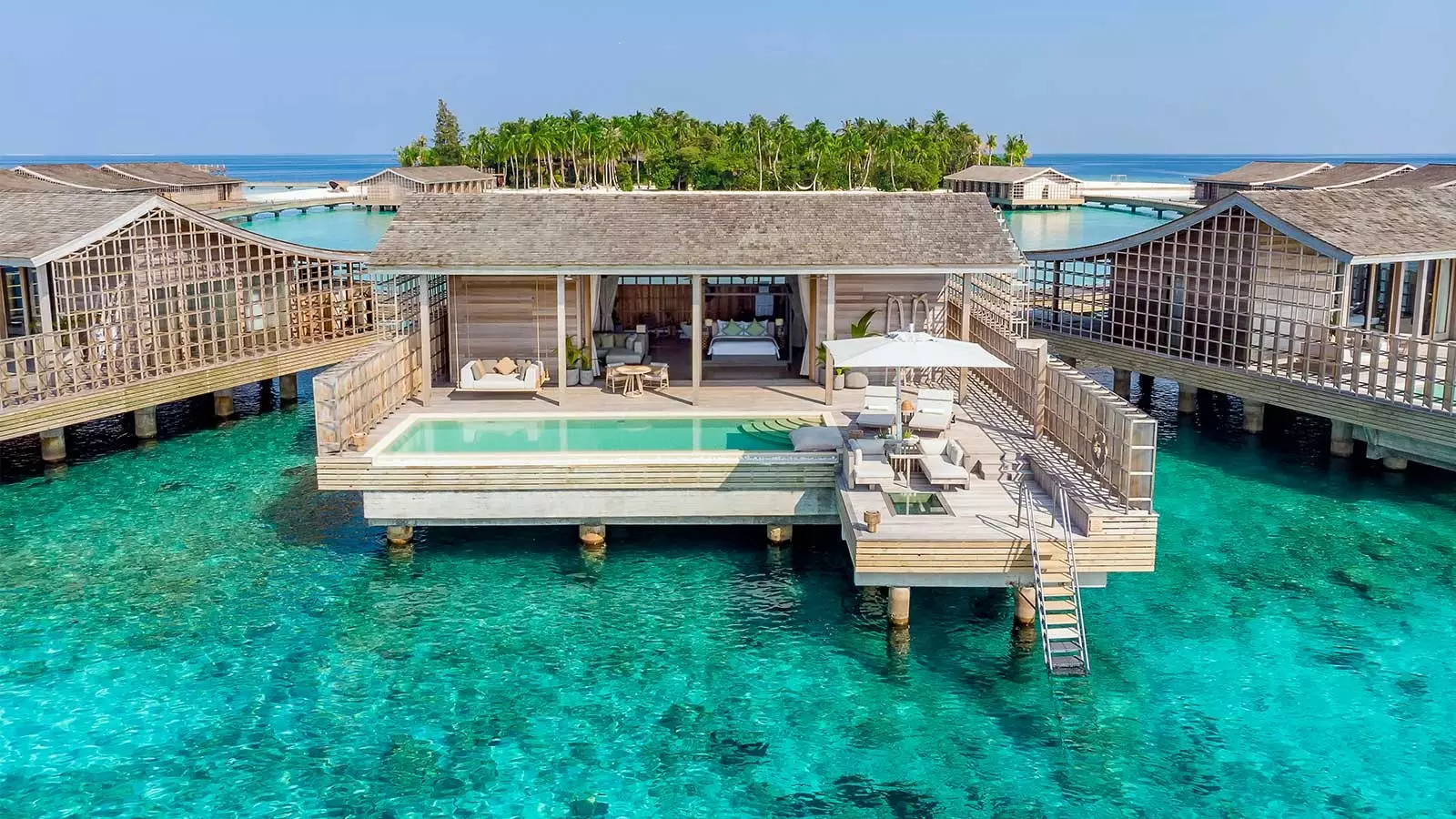 Eine der nachhaltigen Villen auf Kudadoo Maldives Private Island.