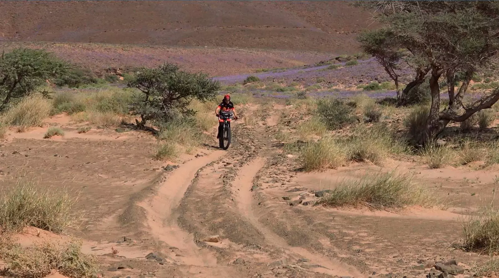 judith obaya op een motor door de sahara woestijn