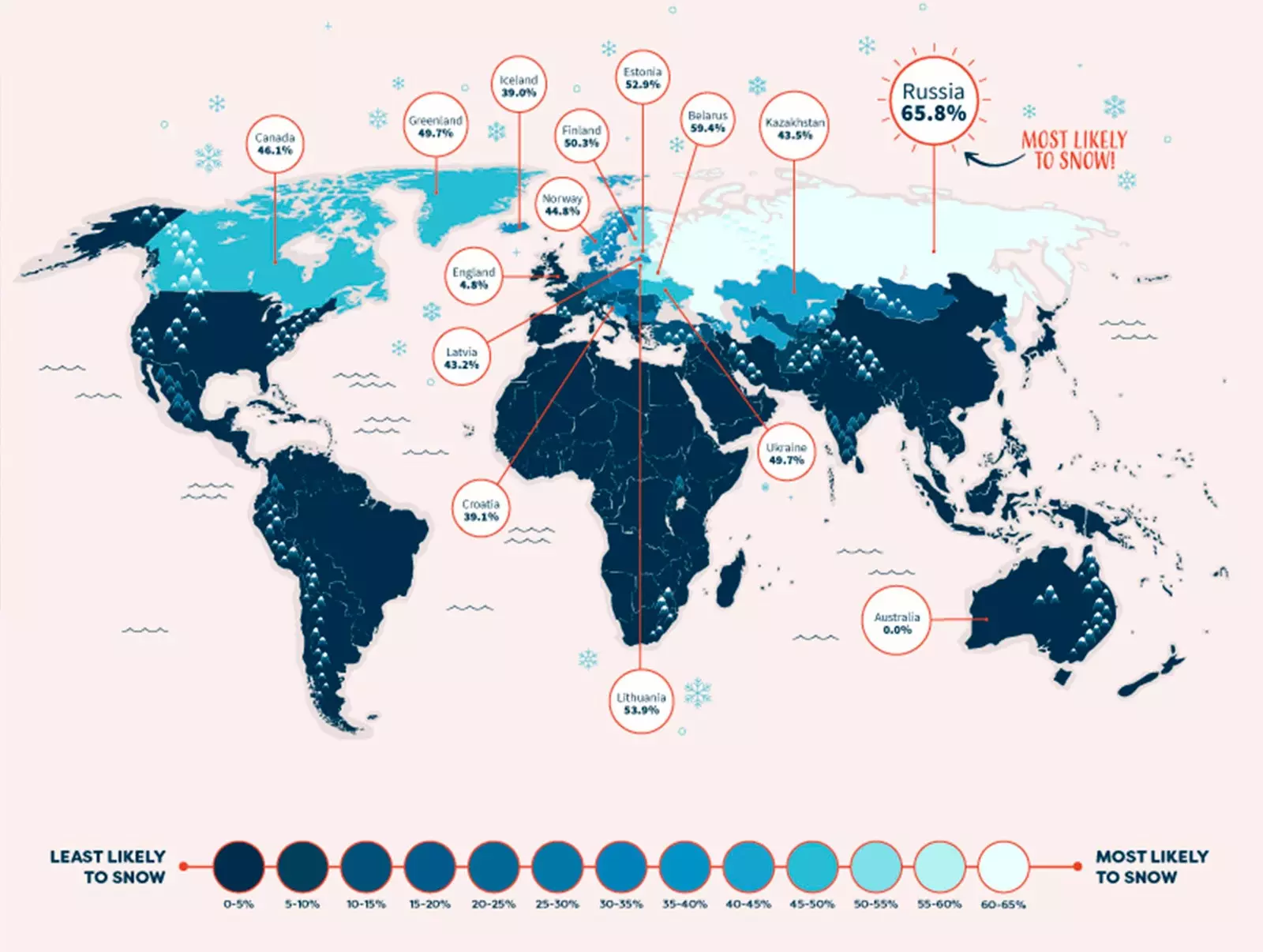 mapa do mundo onde vai nevar em 25 de dezembro dia de natal de 2019