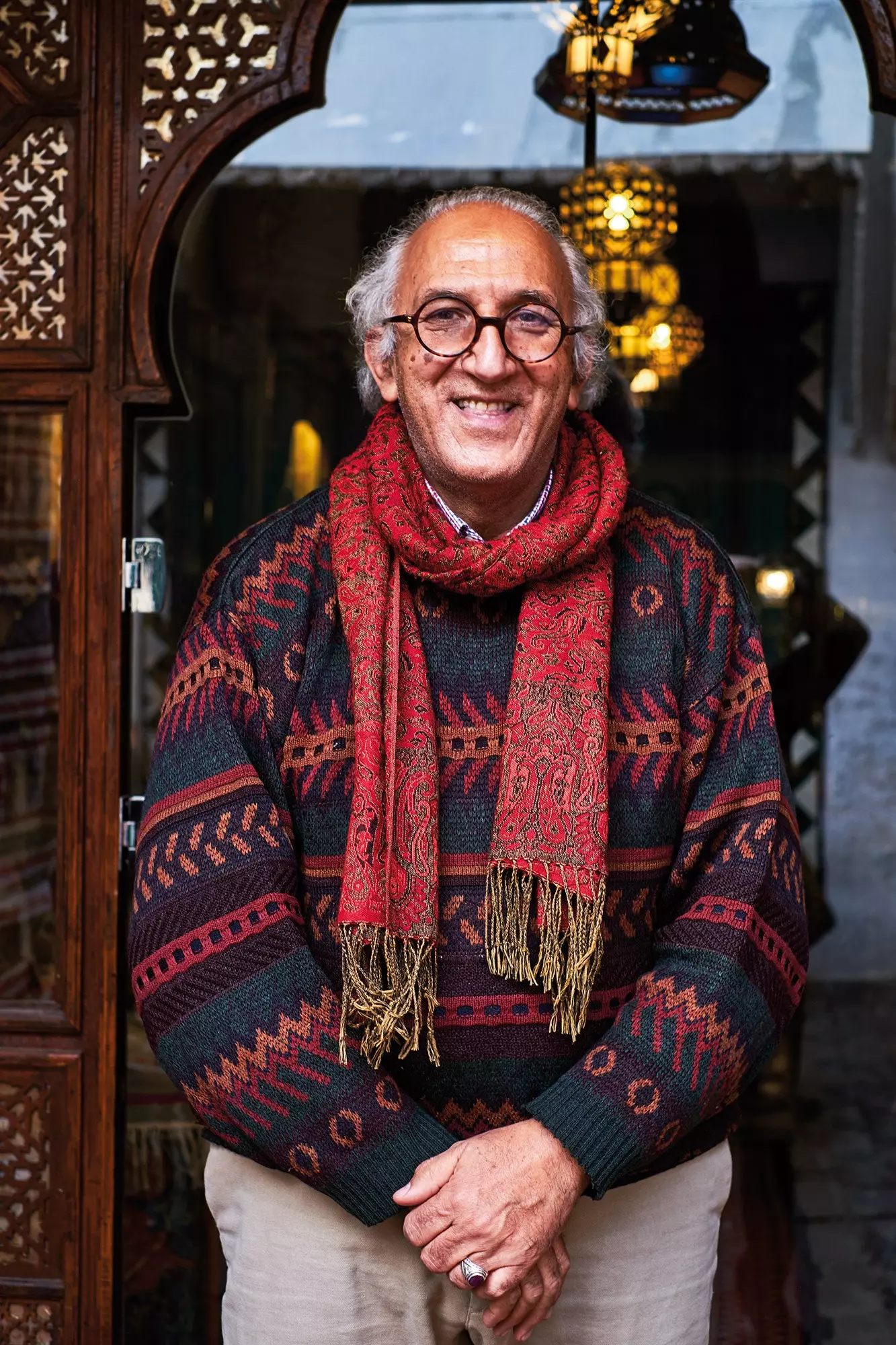 Chammakhi Ali at the door of his antiquarian in Tunisia