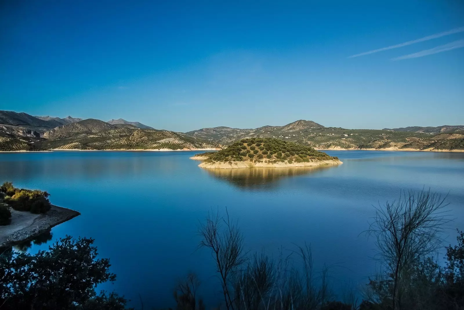 Arredores de Iznjar entre oliveiras e céu azul