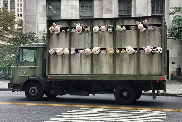 O caminhão cheio de bichos de pelúcia