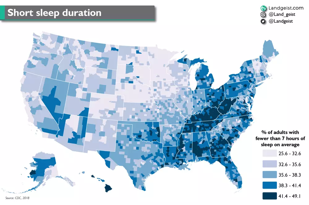 Ore di sonno medie negli Stati Uniti