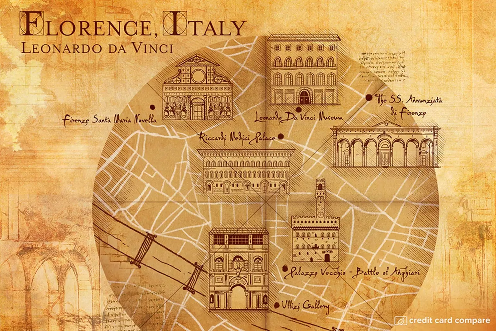 Mapa Florencie v štýle Da Vinci