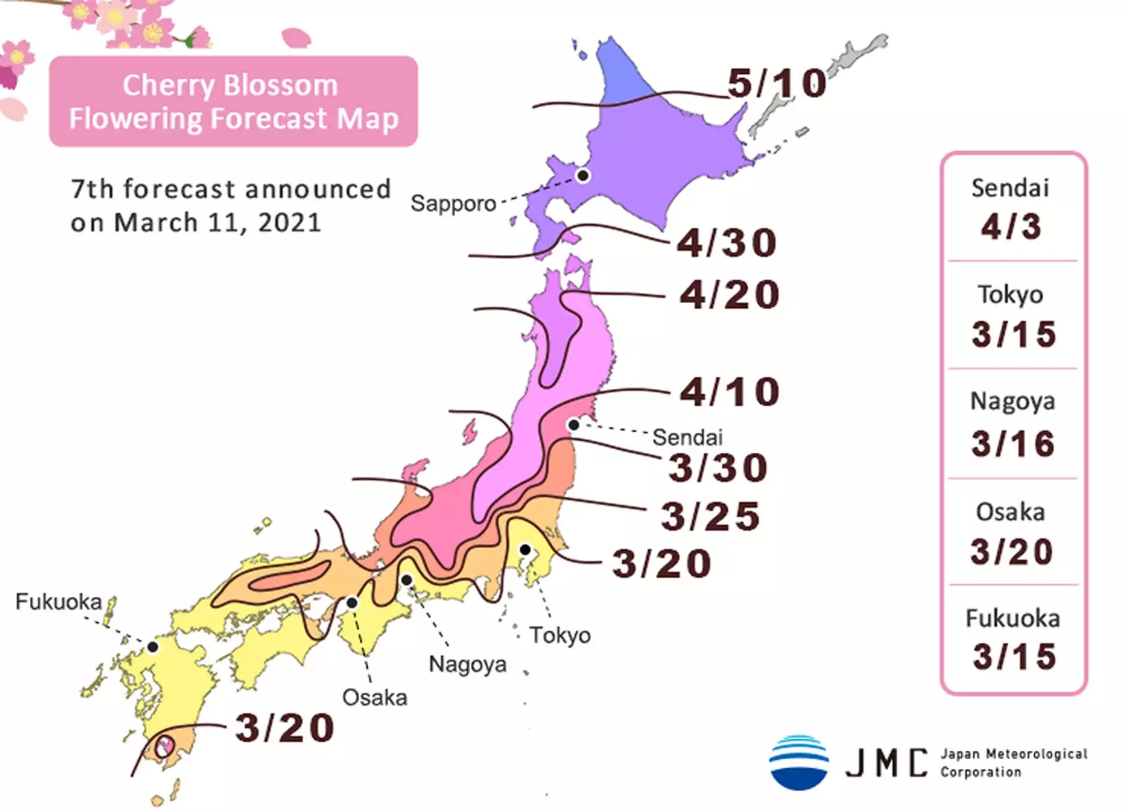 Körsbärsblomningsprognos i Japan