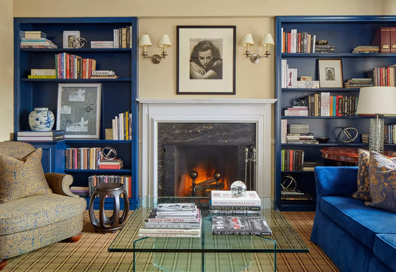 Colorful and eclectic living room of a Lowell suite.