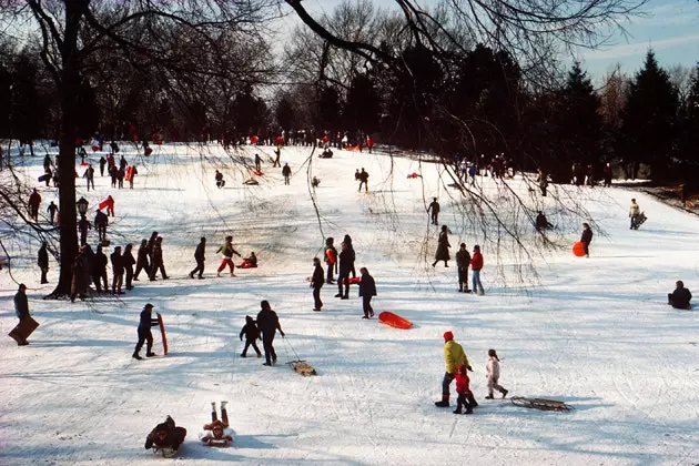 Profiteren van de sneeuw in Central Park