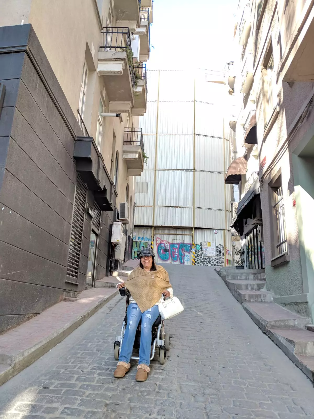 Parvinder Chawla maneuvers her wheelchair in Istanbul.