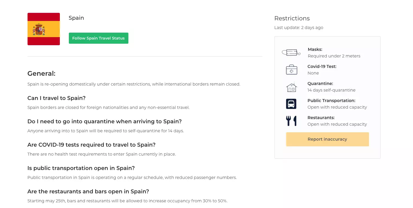 В Испании на данный момент требуется 14-дневный карантин.