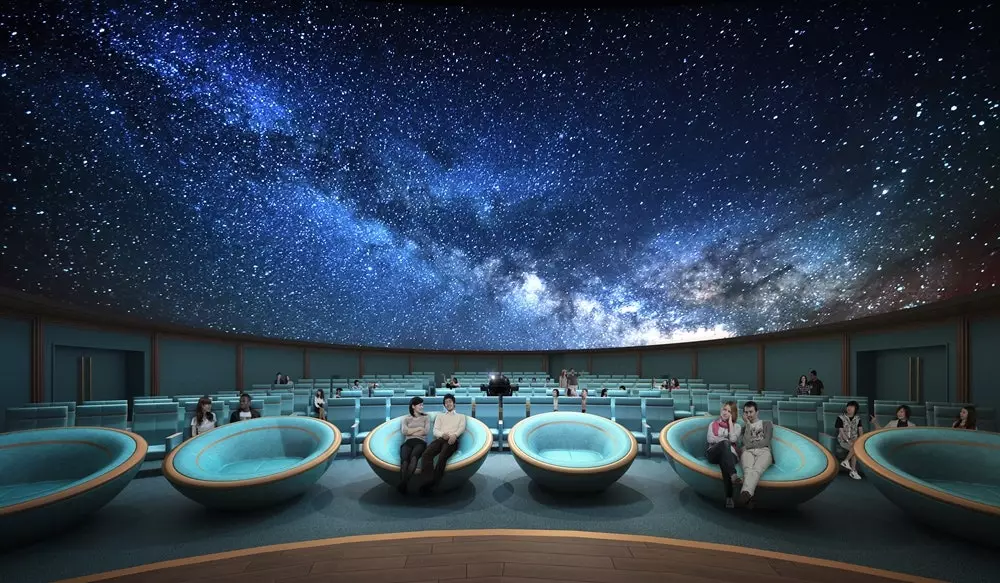 Konica Minolta Planetarium Tokyo déi éischt duebel Kuppel Planetarium an der Stad.