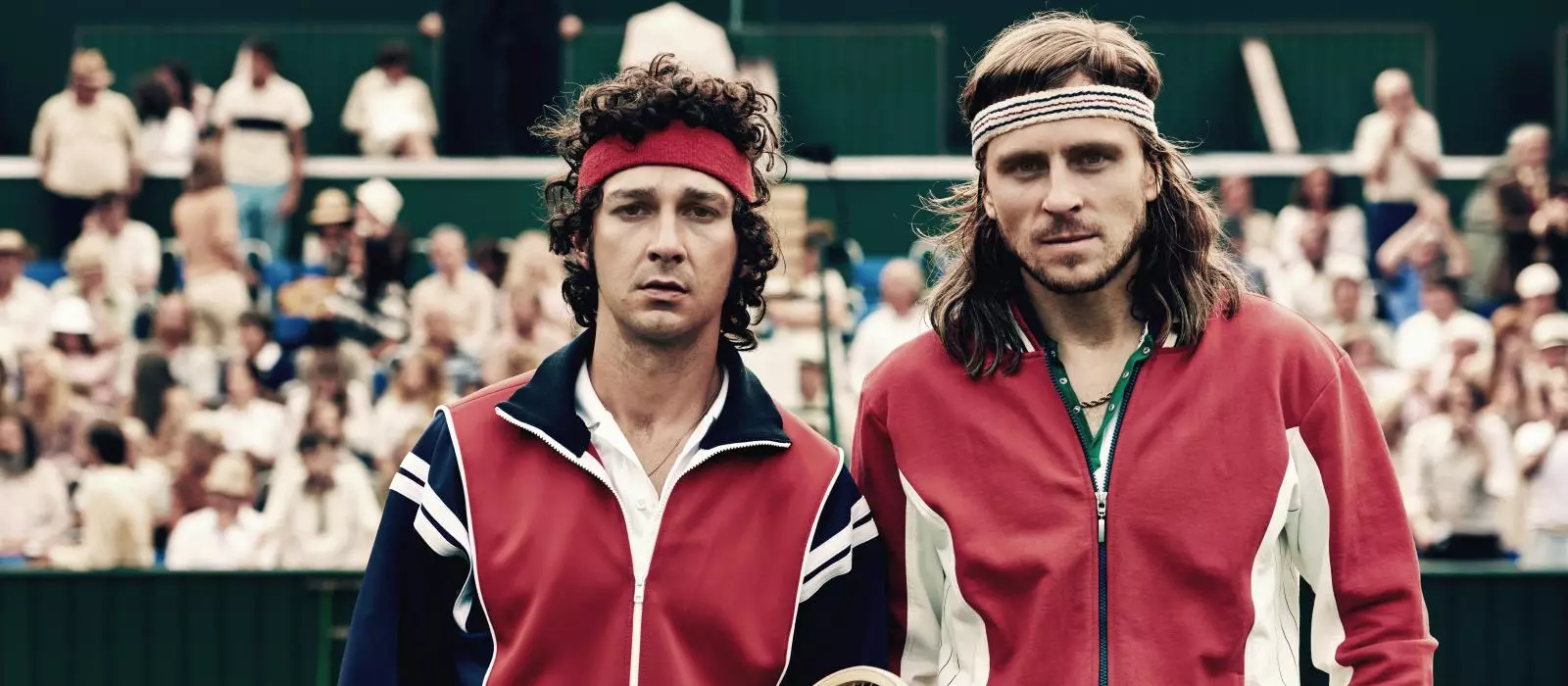 Borg et McEnroe à Wimbledon 1980 ou ce qui est le même Sverrir Gudnason et Shia LaBeouf dans le film 'Borg McEnroe'.