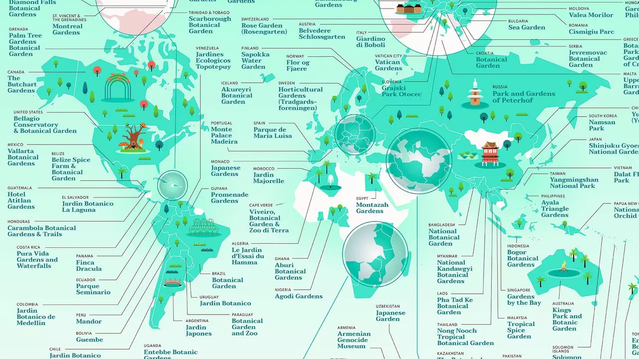 La mappa che raccoglie i parchi e giardini più belli del mondo