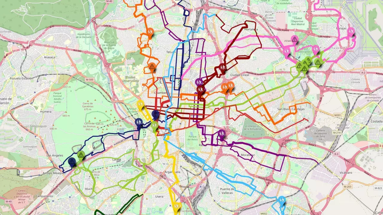 La mappa di Madrid che sostituisce le linee della metropolitana con gli itinerari da percorrere in bicicletta