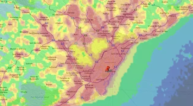 Barcelona osoitteessa lightpollutionmap.info