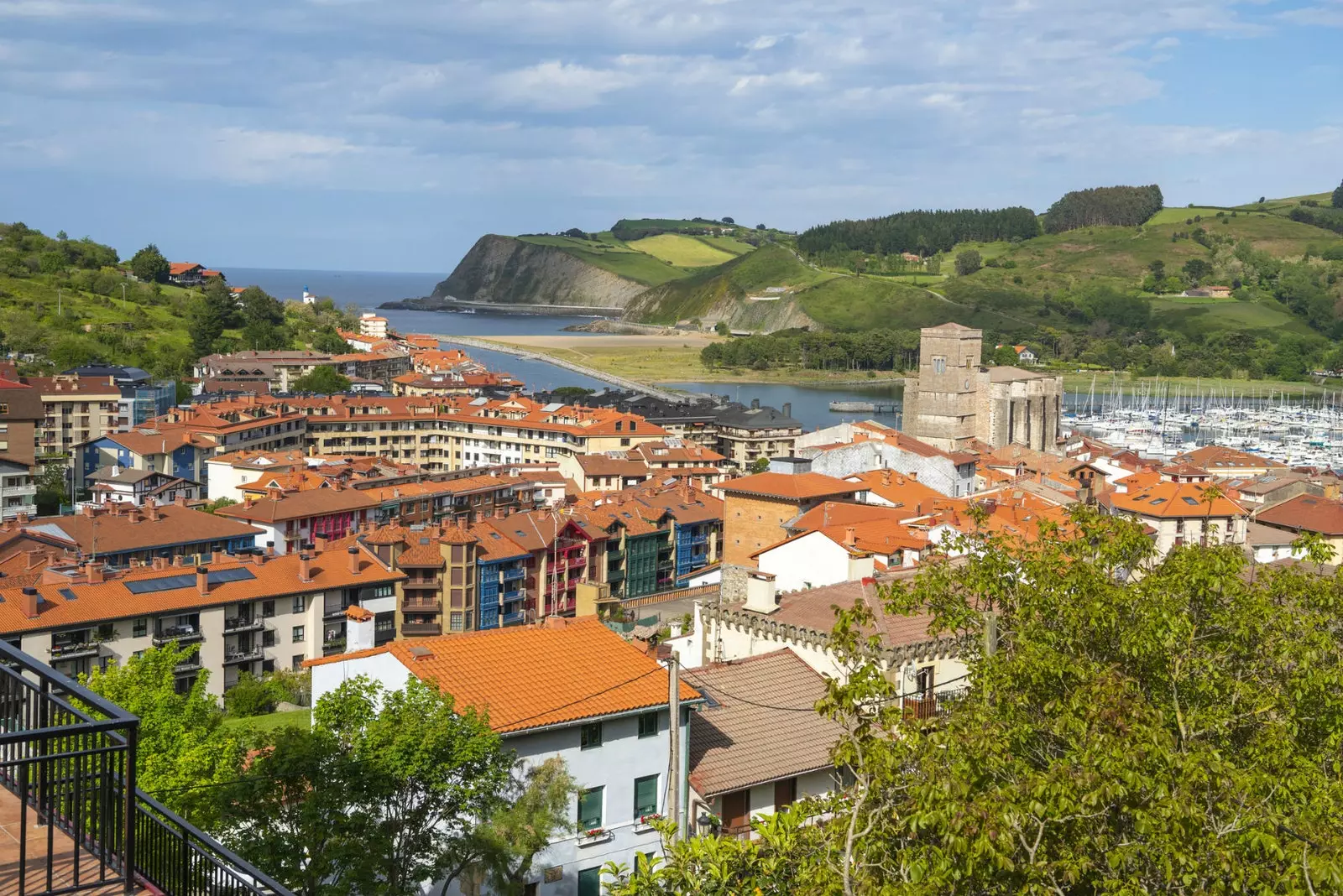 From the sky the historic center of Zumaia.