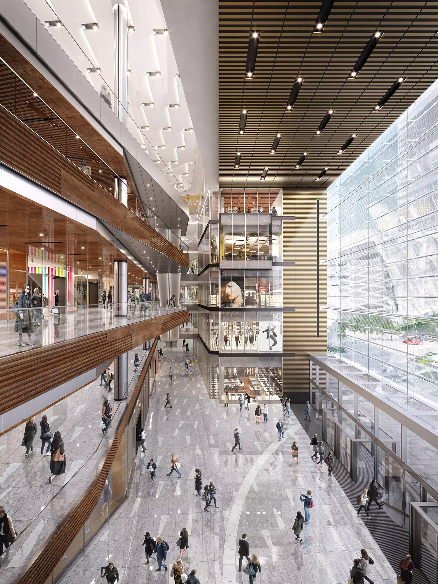 Atrium die Geschäfte und Restaurants von Hudson Yards