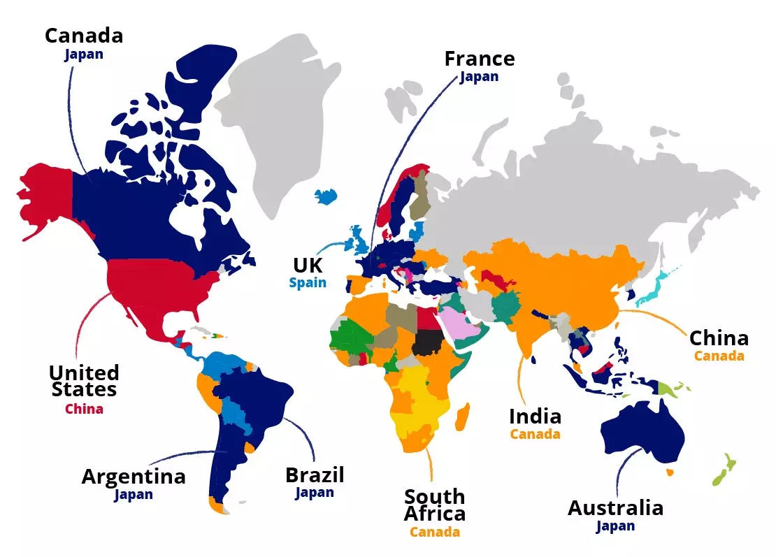 Mappa i paesi più popolari in cui trasferirsi