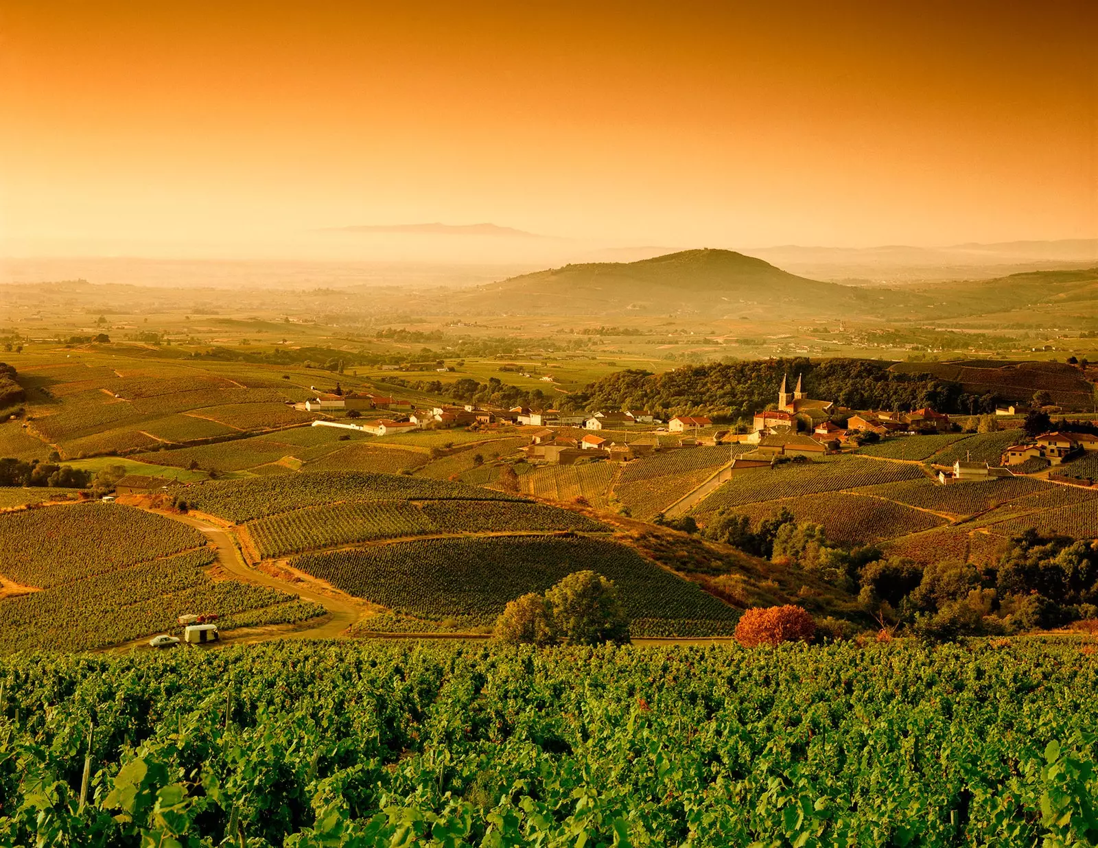 Coucher de soleil dans la région française de Bourgogne