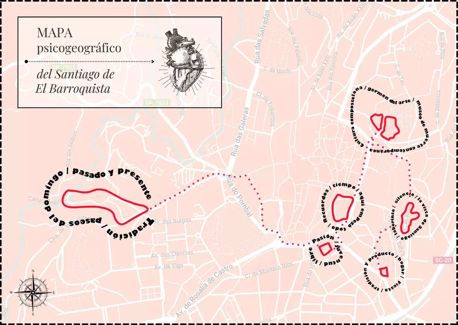 Psychogeografická mapa Santiaga de El Barroquista.