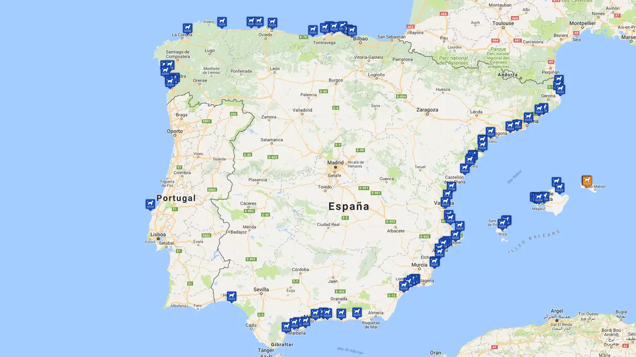 Kortið af ströndum Spánar til að fara með hundinum þínum þetta 2018