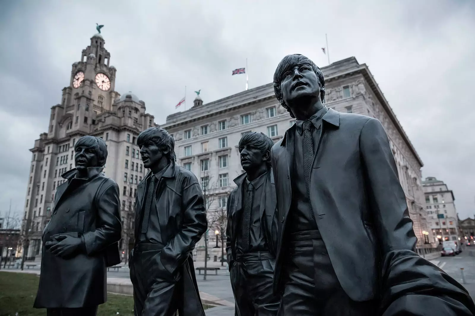 Statue vun de Beatles am Royal Albert Dock