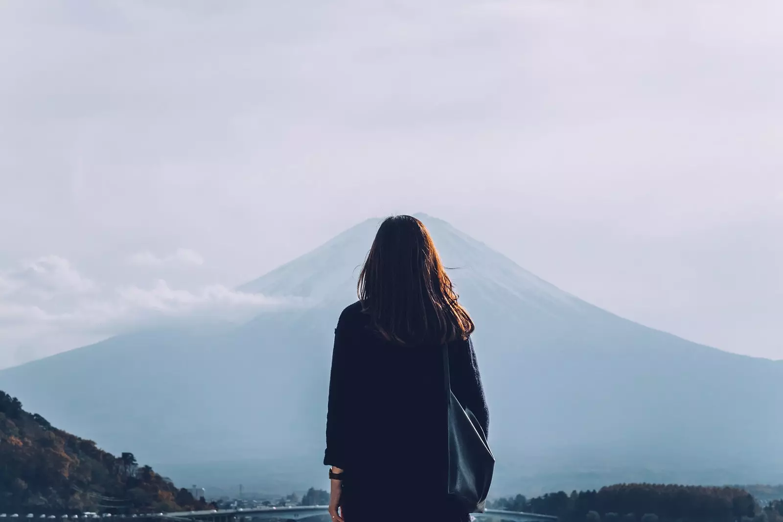 Жанчына перад Fuji ў Токіо