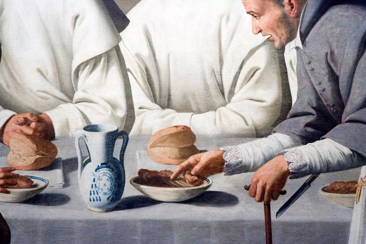 Francisco de Zurbarn의 'Carthusians 식당의 San Hugo'의 세부 사항