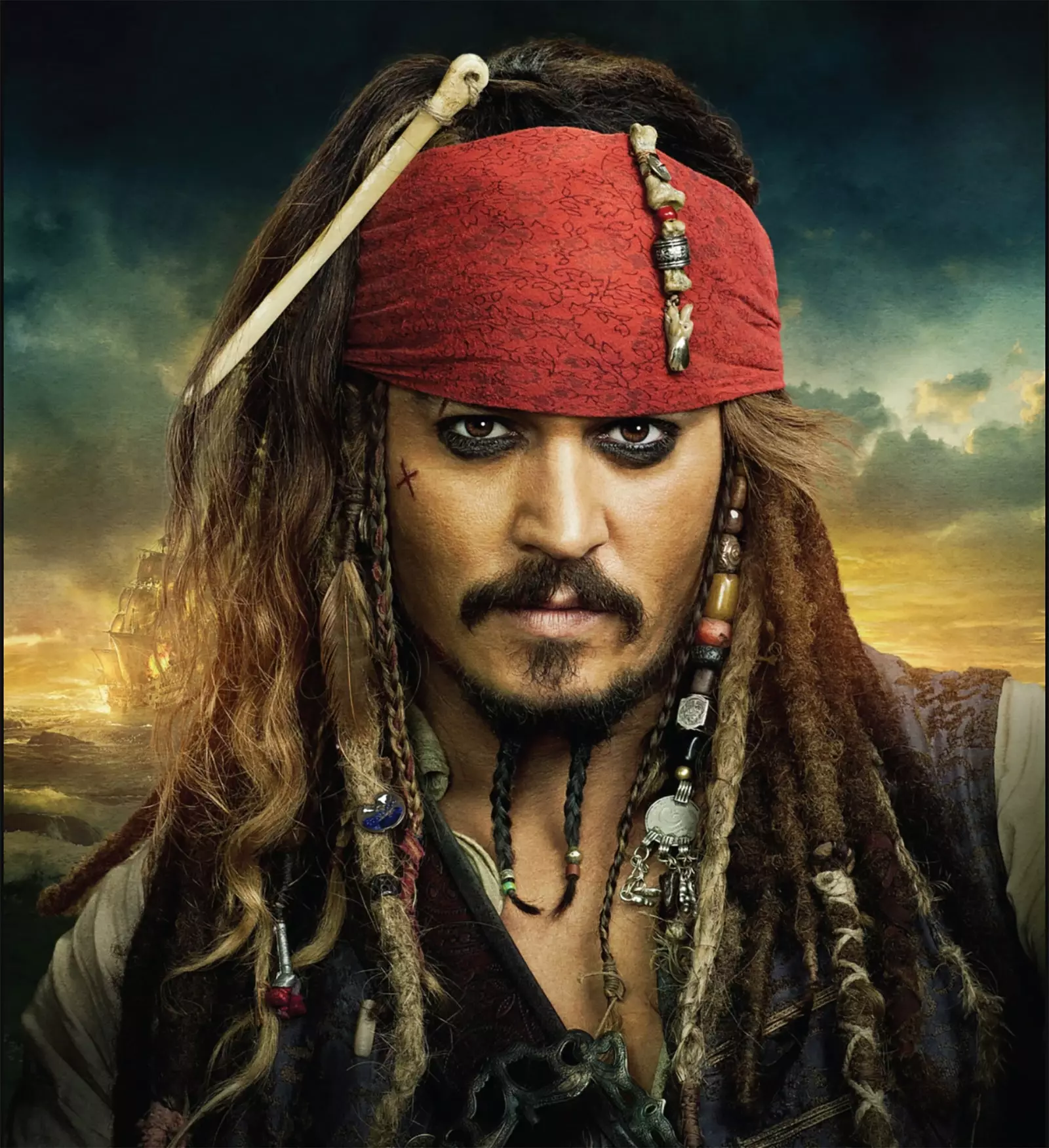 Jack Sparrow, hrdina filmové ságy 'Piráti z Karibiku, jeden z nejslavnějších pirátů v populární kultuře.