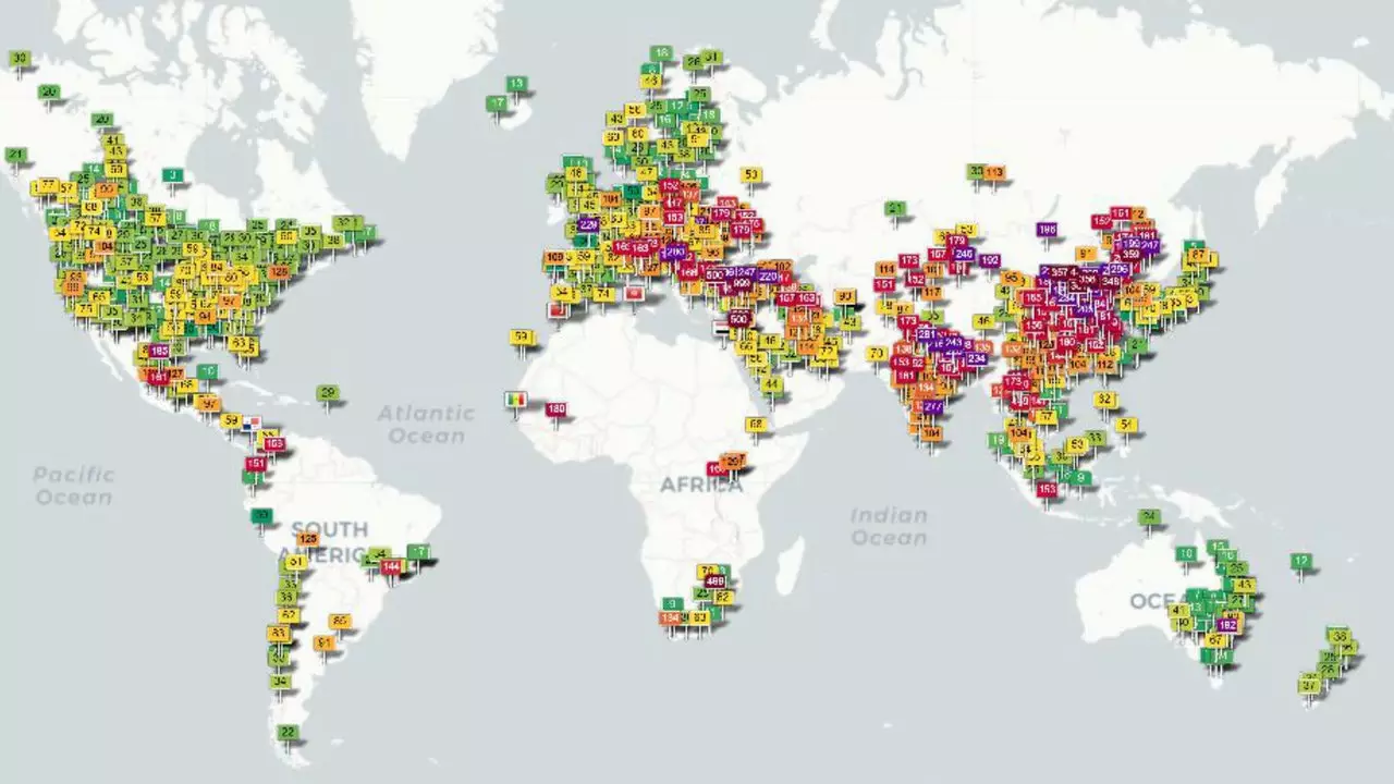 Este mapa permite que você saiba em tempo real como é o ar que você respira