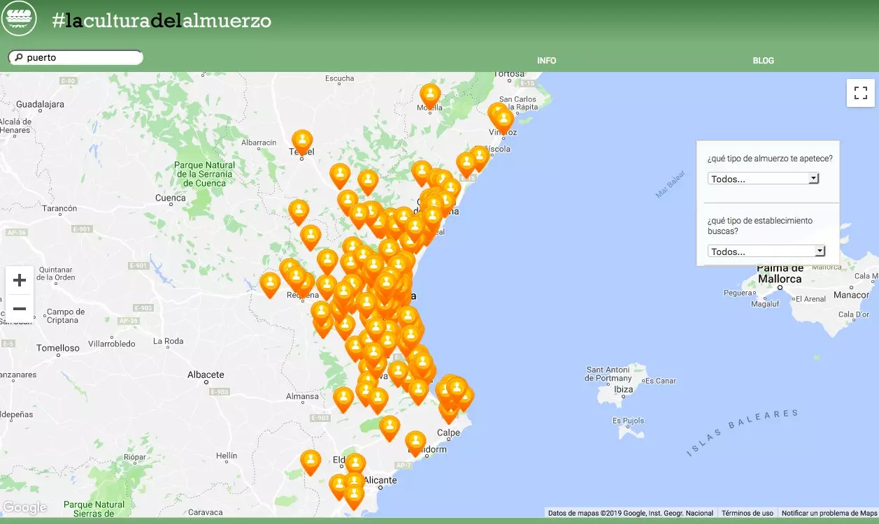 Il-mappa biex issib l-aqwa esmorzarets fil-Komunità Valenzjana