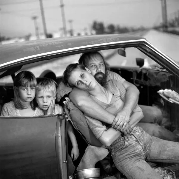 Familjen Damm i sin bil. Los Angeles Kalifornien USA 1987.