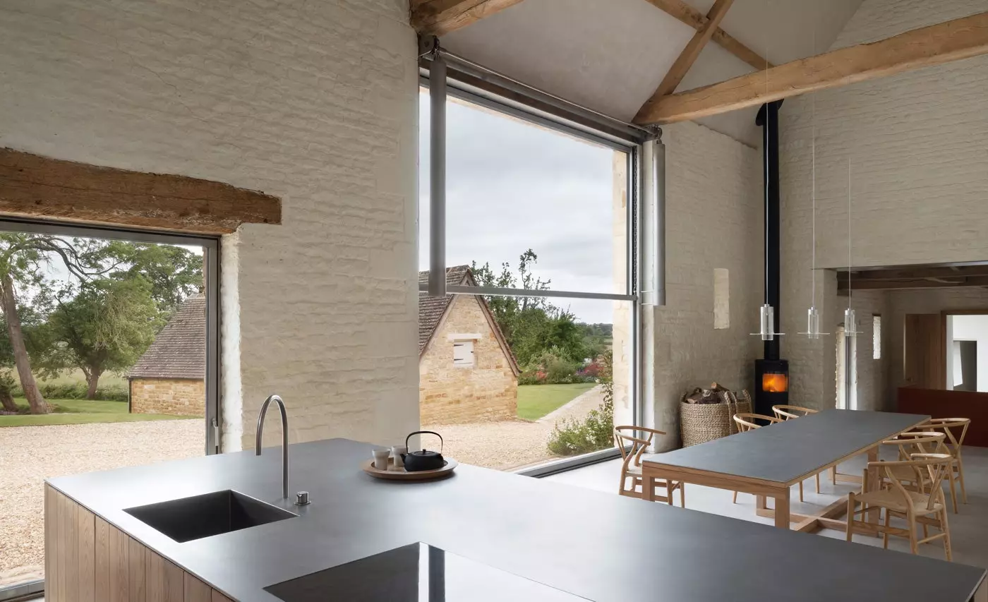 The kitchen inside the barn